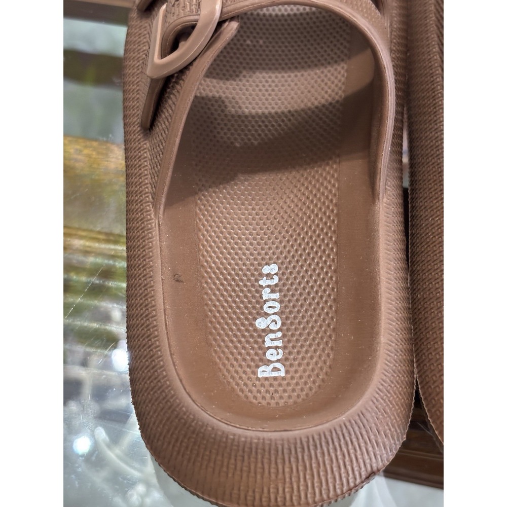 BenSorts Womens Brown Double Buckle Slide Sandals Flat US 8.5-9 EU 39-40 - Picture 7 of 13